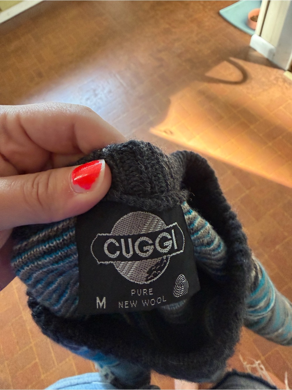 RARE-Pre-1987 Cuggi/Coogi Men's Geometric Pattern Crewneck Sweater - Blue & Gray - Picture 12 of 13